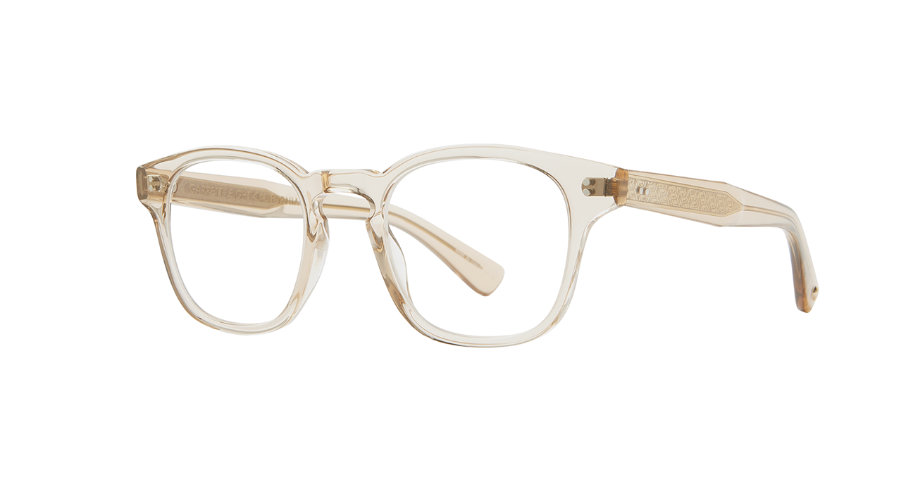 Our cult-favorite Ace Sun transformed into an optical. Ace II reflects the standard way in which we design and create premium eyewear. We’re not reinventing the wheel here – just putting some rims on ‘em. In a color we call brew, a translucent frame with a light hue of amber/brown. This image shows the sideview.
