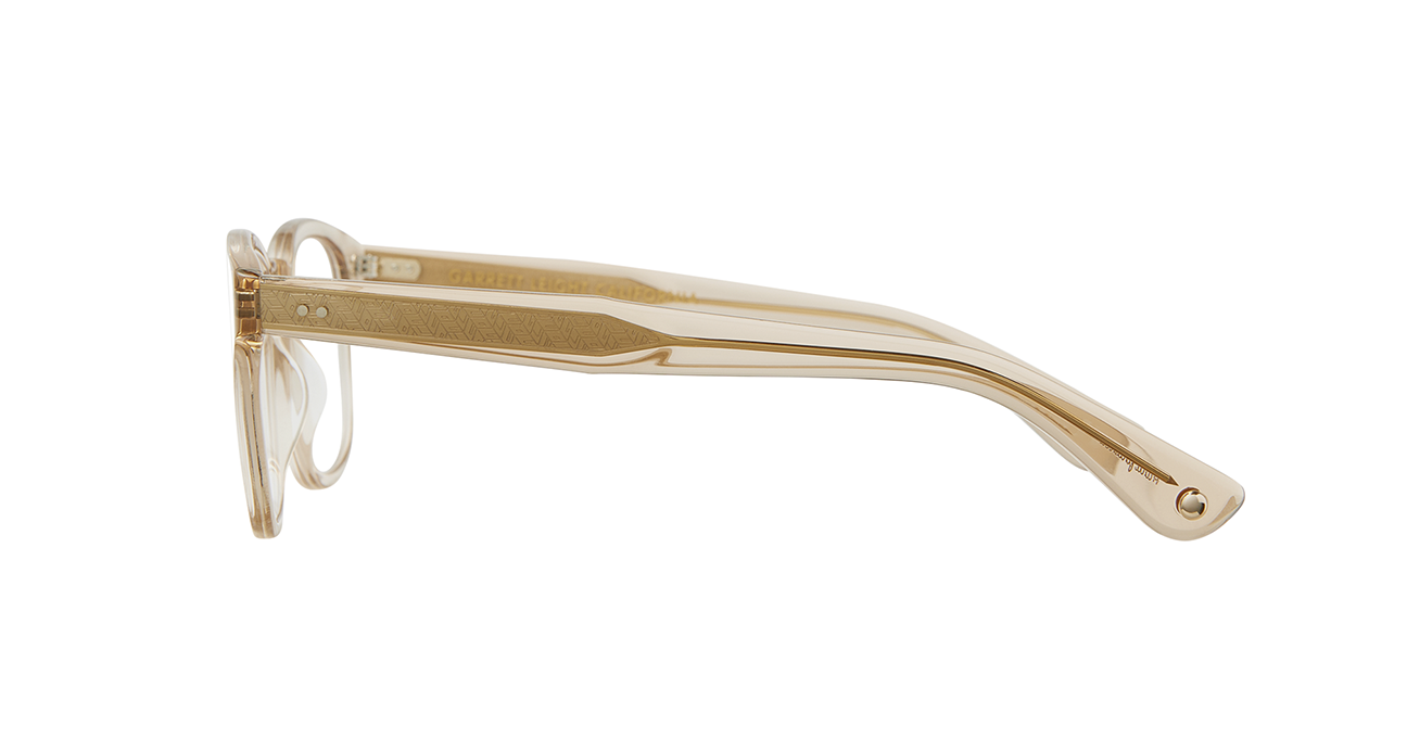 Our cult-favorite Ace Sun transformed into an optical. Ace II reflects the standard way in which we design and create premium eyewear. We’re not reinventing the wheel here – just putting some rims on ‘em. In a color we call brew, a translucent frame with a light hue of amber/brown. This image shows the complete sideview.